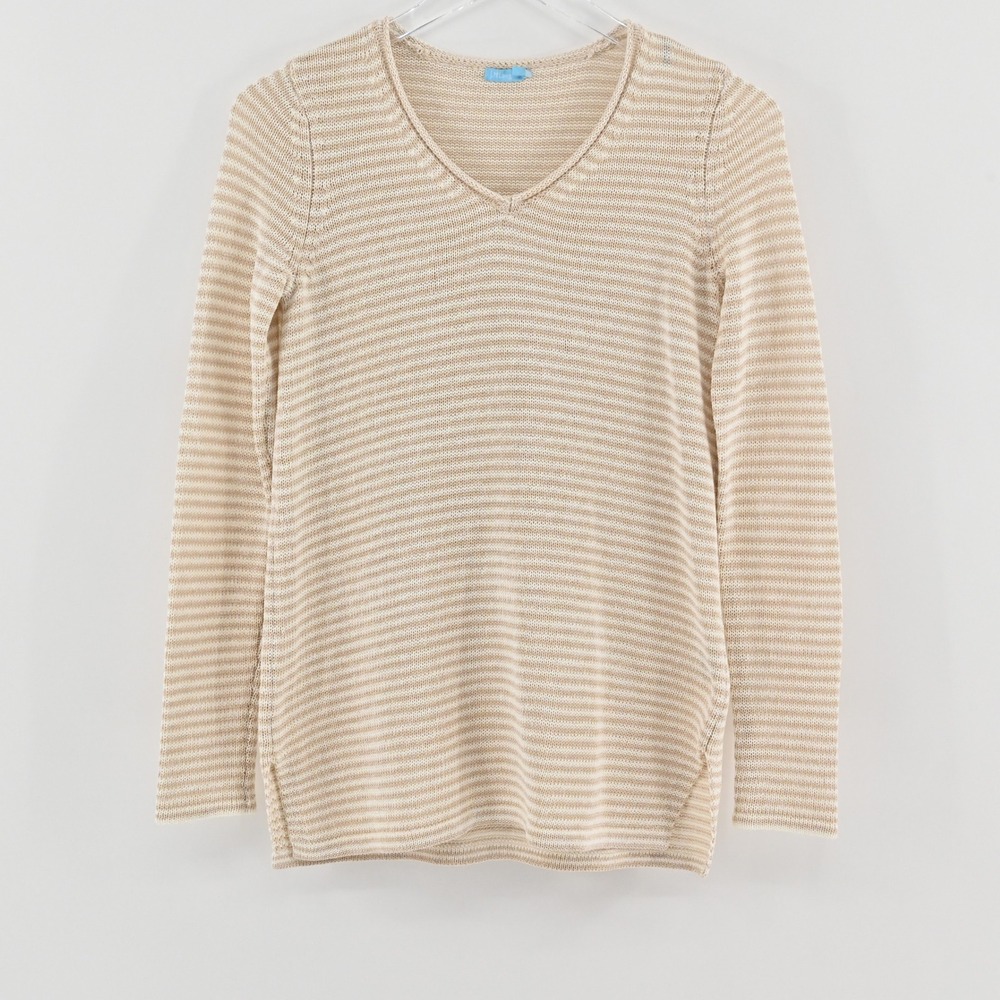 J McLaughlin Womens Callum Striped Sweater Size XS Beige Pullover Cotton Neutral